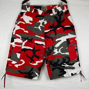 BTL Mens Red Camo Cargo Shorts Size 36 Red White Grey Black Camo Streetwear